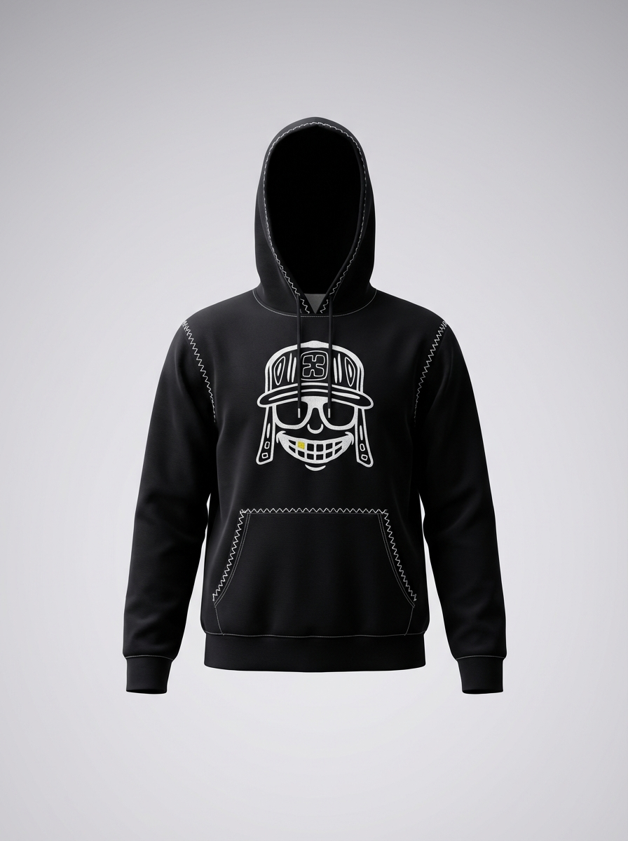 Black and White Bordada Embroidered Hoodie