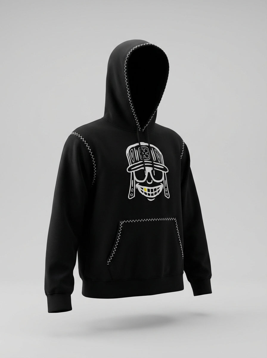 Black and White Bordada Embroidered Hoodie