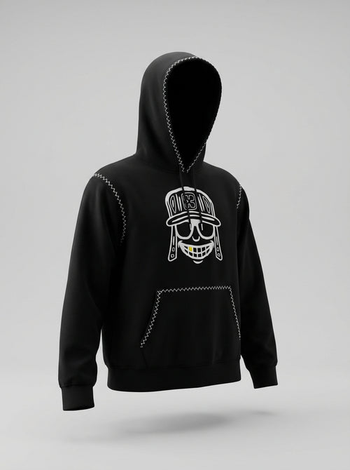 Black and White Bordada Embroidered Hoodie